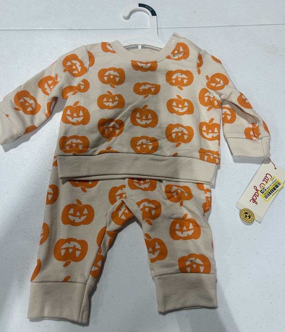 Cat & Jack Baby 2-Pc Pumpkin Sweatshirt & Jogger Set, Cream